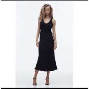 NWT ZARA RUCHED STRAP TANK DRESS SIZE MED BLACK
